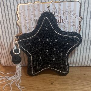 Elegant Black Beaded Star Bag Charm